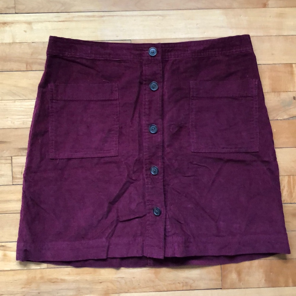 Burgundy corduroy button down skirt
